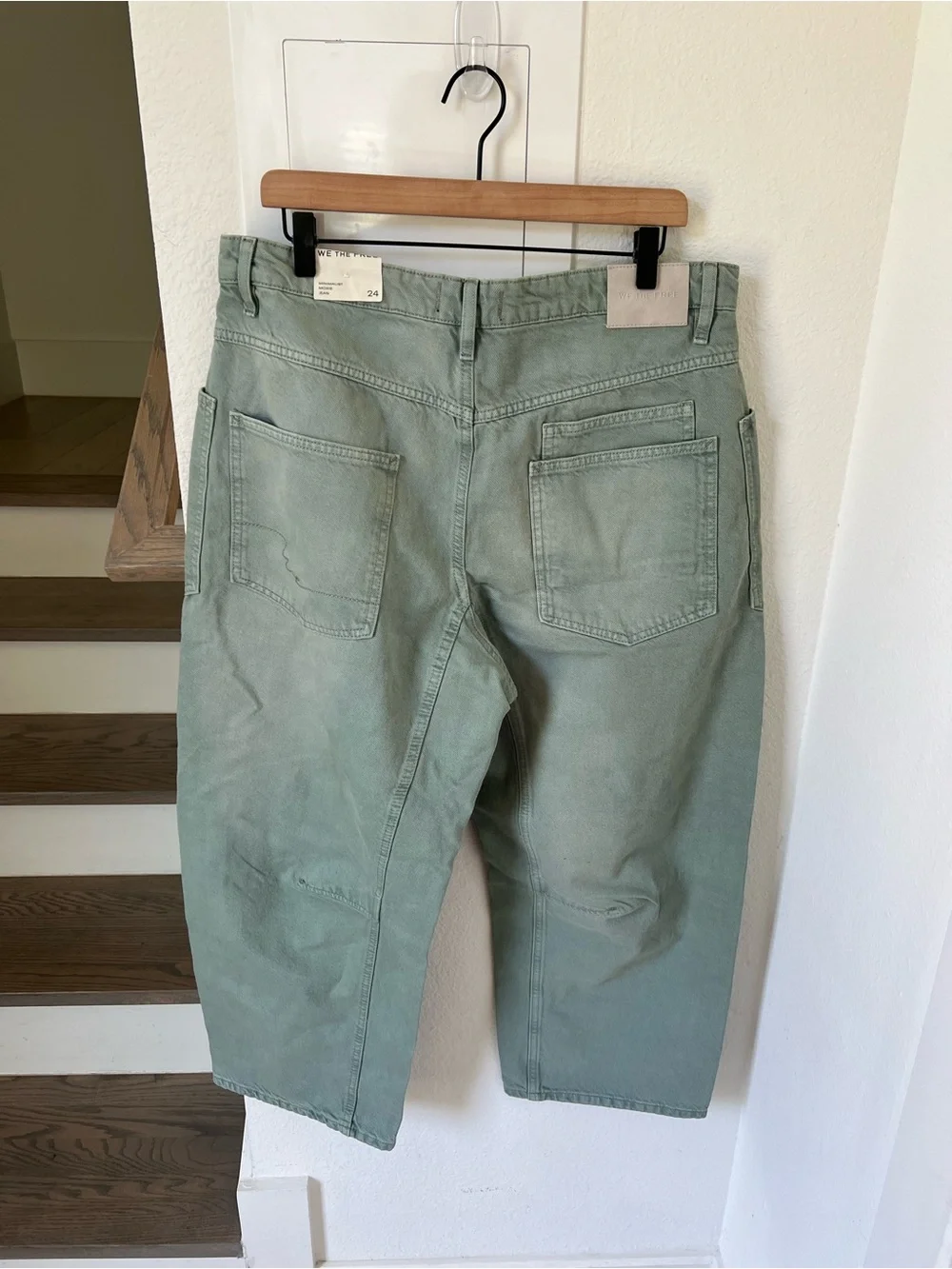 Free People We The Free Minimalist Moxie Barrel Jeans in Aloe Green NWT